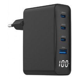 Gembird Cargador Rápido USB GaN de 4 puertos y 100 W con Pantalla LCD Negro
