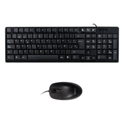 Teclado de membrana Negro Layout Español con ratón óptico 1200 DPI USB Kit oficina