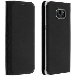 Avizar Flip Book Cover Funda Cartera Negra para Samsung Galaxy S7 Edge