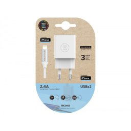 Cargador doble blanco+cable braided nylon lightning (para apple), alto rendimiento2,4ª