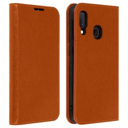 Avizar Funda Cartera de Cuero Camel para Samsung Galaxy A20e
