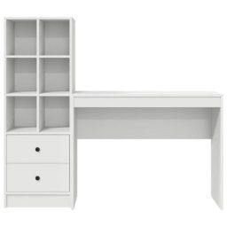 Escritorio Monstera blanco 2 en 1 con estantería modular, madera de ingeniería, compacto