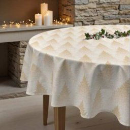 Muare Home Mantel redondo navidad antimanchas 100% algodón dorado diámetro 190 cm
