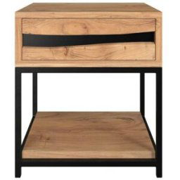 Rendez-Vous Déco Mesilla de noche de madera de acacia y metal, 1 cajón y 1 estante