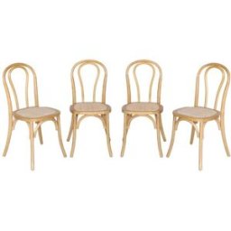 sweeek Silla vintage de madera y ratán, set de 4, natural