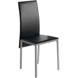 Pondecor Set 4 sillas cocina lyon negras y estructura metálica gris plata.