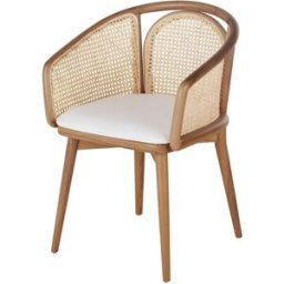 Maisons du Monde Silla de comedor de rejilla de ratán y tela color crudo