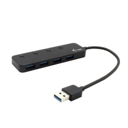 Hub USB QUO I-Tec 4 Puertos USB 3.2 Gen 1 5 Gbps Metal Interruptores LED Negro