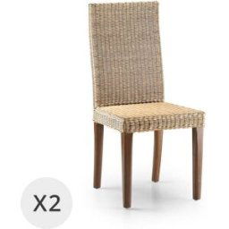 MOYCOR Set de 2 sillas de ratán y madera marrón