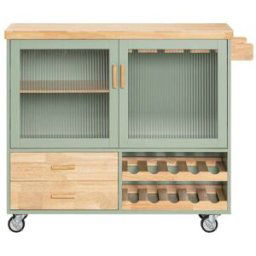 SoBuy Carrito auxiliar de cocina con 2 cajones y 2 puertas madera verde