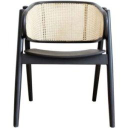 Vinta Home Silla Comedor Nórdica Madera Y Ratán Negra