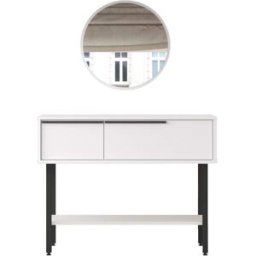 Mobili Rebecca Consola con 2 puertas y espejo, blanco y gris oscuro