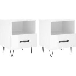 Maison Chic Juego de 2 mesita noche madera ingeniería blanco brillo 40x35x47,5cm