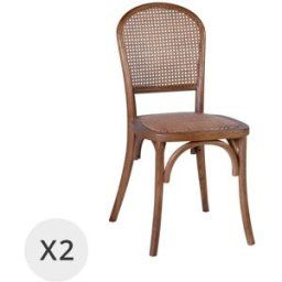 MOYCOR Set de 2 sillas de madera y ratán marrón