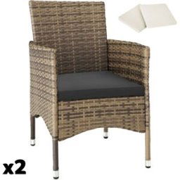 Tectake 2 sillas de ratán + 4 fundas, 59 x 57 x 85 cm, natural/gris oscuro