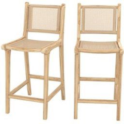 Rendez-Vous Déco Set de 2 sillas para isla central en teca y rejilla de ratán 66,5 cm