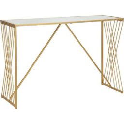 Mauro Ferretti Consola geométrica de metal y espejo dorado cm 120x40x80
