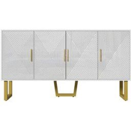 Urban Meuble Elegante zapatero blanco y dorado con 4 puertas de diseño