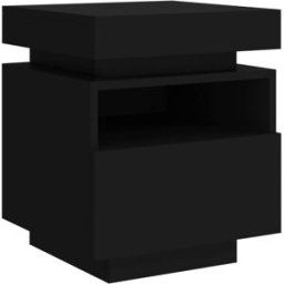 Maison Chic Mesita de noche con luces led madera negro 40x39x48,5 cm