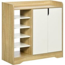 Homcom Armario de zapatos 80x30x80 cm madera natural y blanco