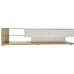 Urban Meuble Mueble tv blanco brillo y madera esmaltada e iluminación led variable