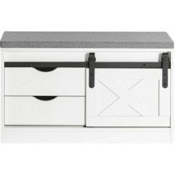 SoBuy Banco zapatero con puerta corrediza de granero madera blanco