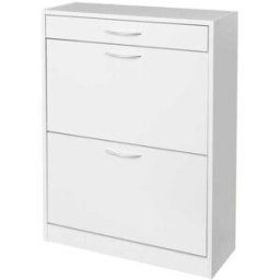 LOLAhome Zapatero blanco de madera de 1 cajón y 2 puertas para 8 pares de 60x24x80 cm