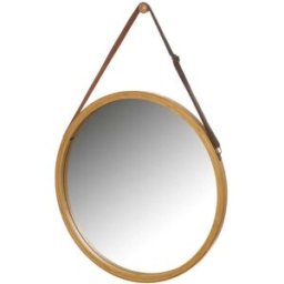 LOLAhome Espejo con correa redondo de bambú natural de Ø 38 cm