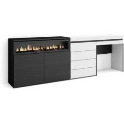 Skraut home Aparador efecto madera blanco 227x35x75cm chimenea efecto fuego