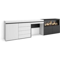 Skraut home Tocador efecto madera blanco 284x35x75cm chimenea efecto fuego