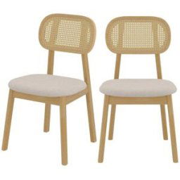 Rendez-Vous Déco Set de 2 sillas en madera clara, tela beige y ratán
