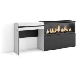 Skraut home Tocador efecto madera blanco 177x35x75cm chimenea efecto fuego