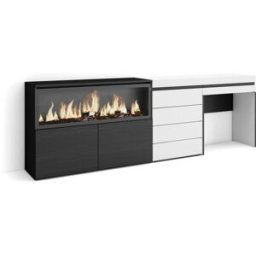 Skraut home Tocador efecto madera blanco 234x35x75cm chimenea efecto fuego