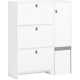 SoBuy Zapatero con 3 solapas,1 puerta y 1 taburete madera blanco