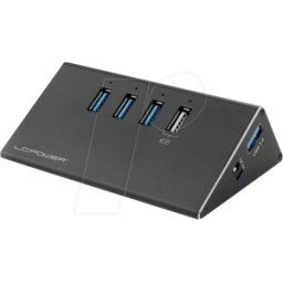 LC POWER LC-HUB-ALU-2B-4 - Concentrador USB 3.0, 3+1 puertos, negro, incl. fuente de alimen