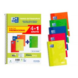 Cuaderno espiral oxford tapa extradura folio 80 hojas cuadro 4 mm con pizarra blancapack 4+1 colores clasicos