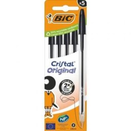 Bolígrafo Bic Cristal Original 516345 Negro Punta 1 mm Trazo Medio Caja 5 Unidades