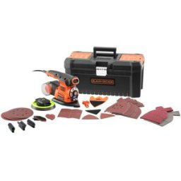 Black & Decker Multi-Lijadora 4 en 1 Autoselect® 220W + 22 Accesorios + Maletín. Naranja / Negro