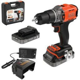 Black & Decker Taladro Percutor 18V con 2 Baterías de 2Ah + Cargador y Maletín. Naranja / Negro