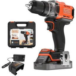 Black & Decker Taladro Atornillador 18V con 1 Batería 2Ah + Cargador y Maletín. Naranja / Negro