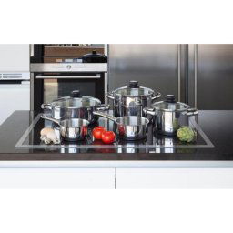 Batería de cocina Inoxibar 5 piezas acero inoxidable tapas cristal apta inducción