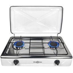 Hornillo a gas Vitrokitchen 202BB 2 quemadores Butano Blanco y Negro Aluminio Pulido