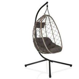 hjh LIVING Silla colgante tejido, ratán pe, hierro negro/gris