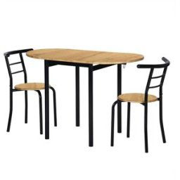 Pondecor Conjunto de cocina EVA mesa y 2 sillas roble. Patas lacadas en negro.