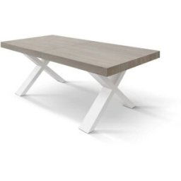 Konte.Design Mesa de madera, olmo perla, patas x blancas, ext.160x90-240x90cm