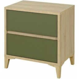 ID Kids Mesita de noche de 2 cajones madera de roble y verde