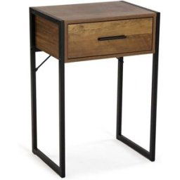 Versa Home Mesilla de noche con cajón en aglomerado efecto madera y metal marrón