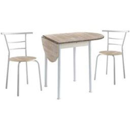 Pondecor Conjunto de cocina eva mesa y 2 sillas roble. Patas lacadas en blanco.