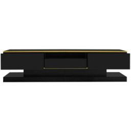 Urban Meuble Mueble de tv lacado en negro con iluminación led y detalles dorados.