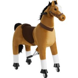 Tectake Caballo balancín con ruedas, niños 5-12 años, felpa 34x89x100 cm